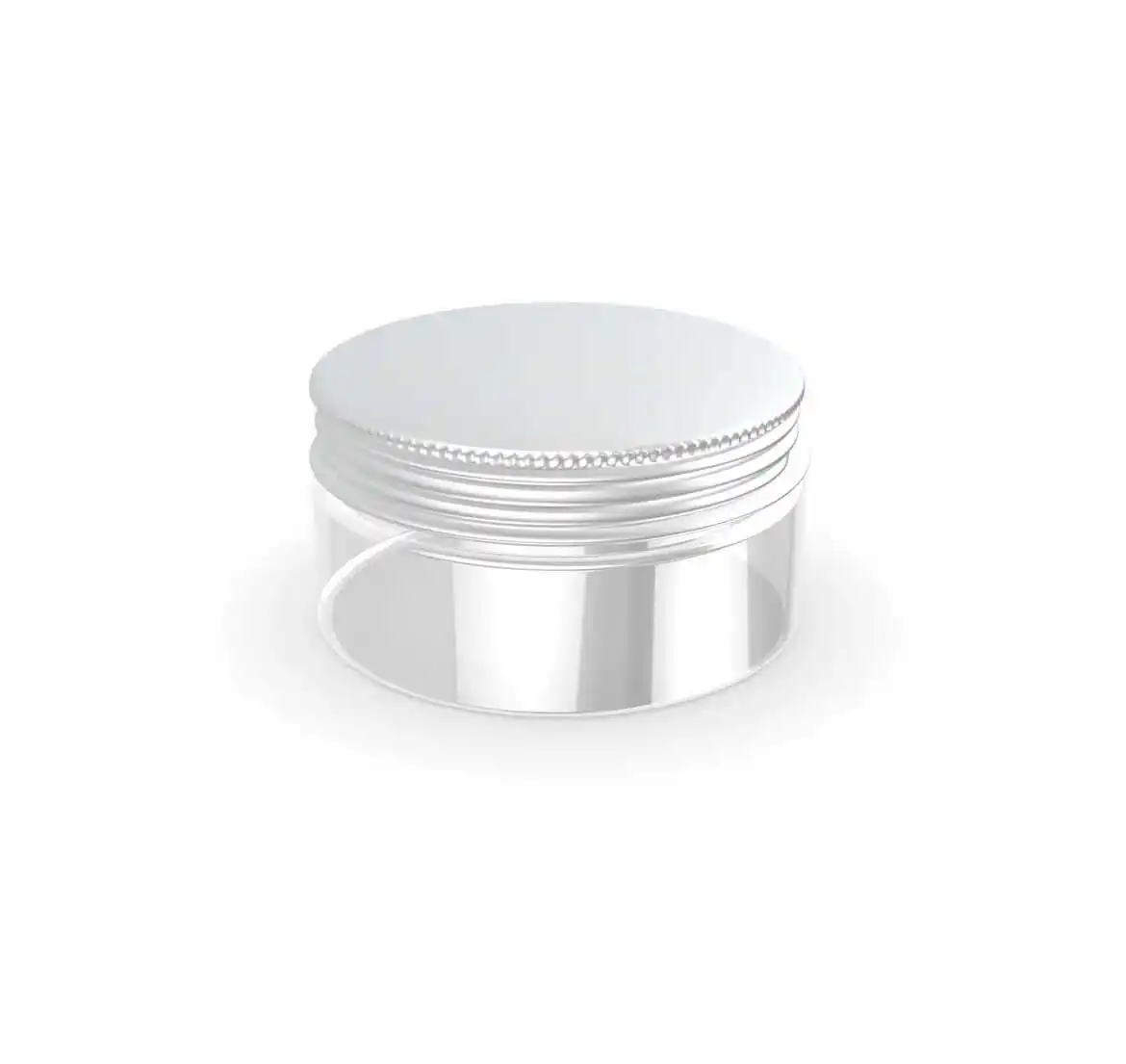 Vasetto in PET trasparente con tappo in alluminio a vite per cosmetici 50ml